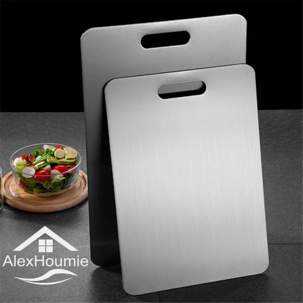 planche découper acier inoxydable rectangle moderne lisse clips argente sale