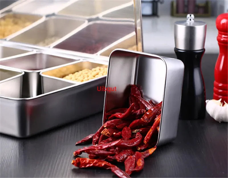 boîte épices argentée moderne cuillères épices incluses distributeur condiments inoxydable respectueux l'environnement