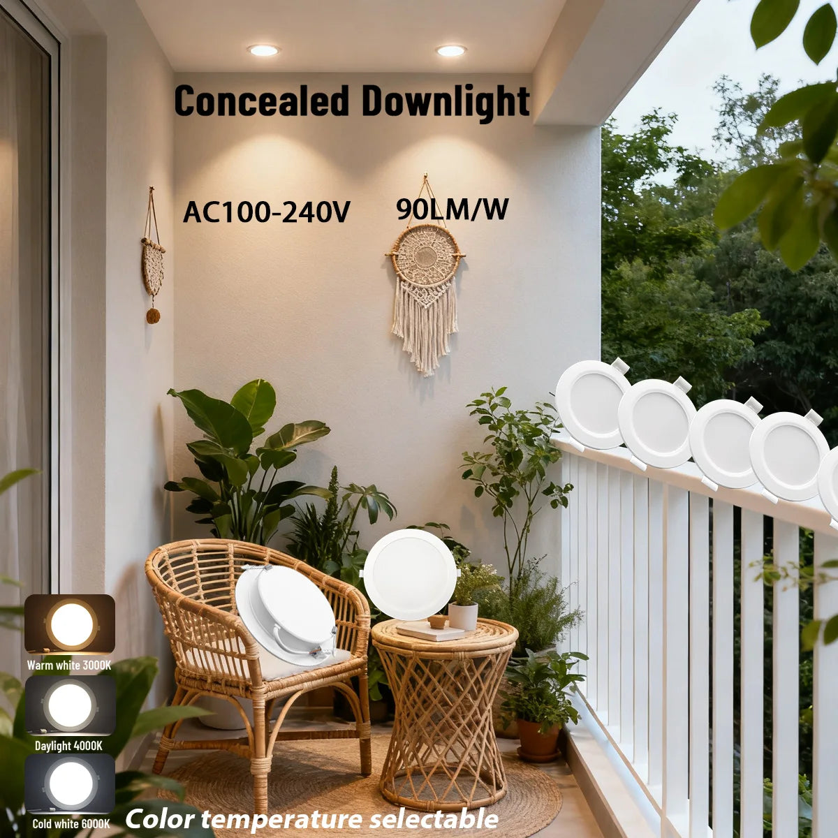 lampe encastrable led tubulaire blanc moderne 6w 24w 3000k 4000k 6000k vis fixe