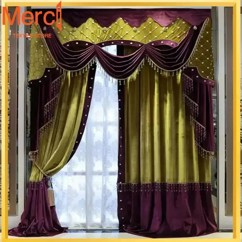 rideau velours violettes classique élégant fenêtre maison fleuri opaques