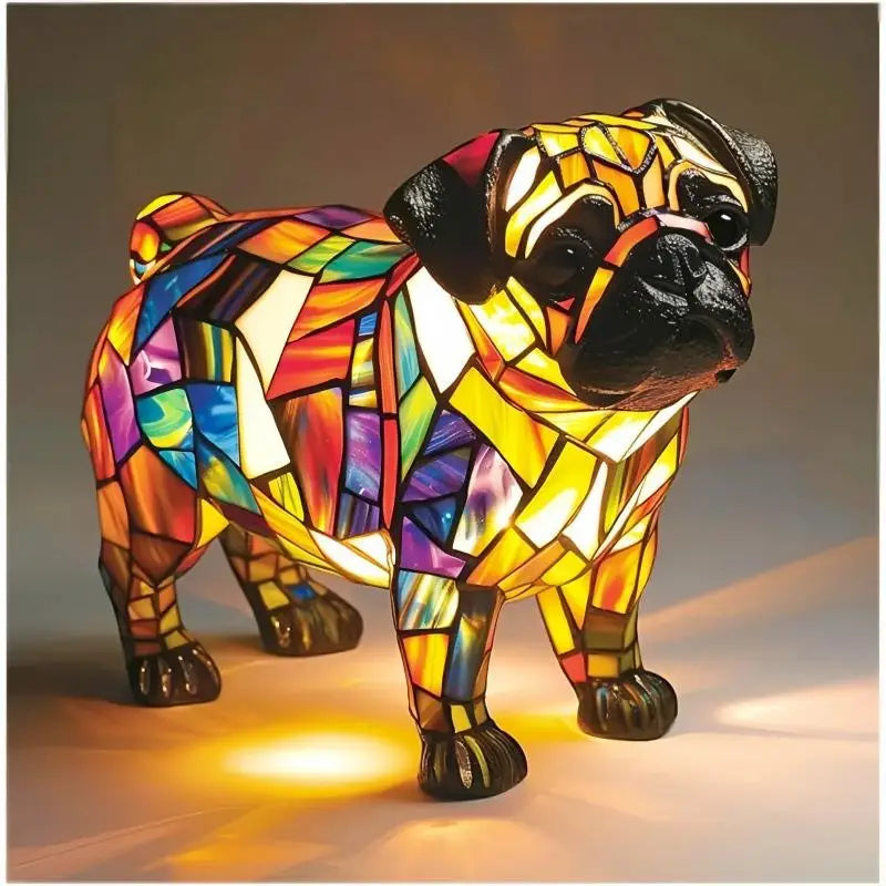 lampe posée chien multicolore mosaïque art deco résine opaque chambre salon