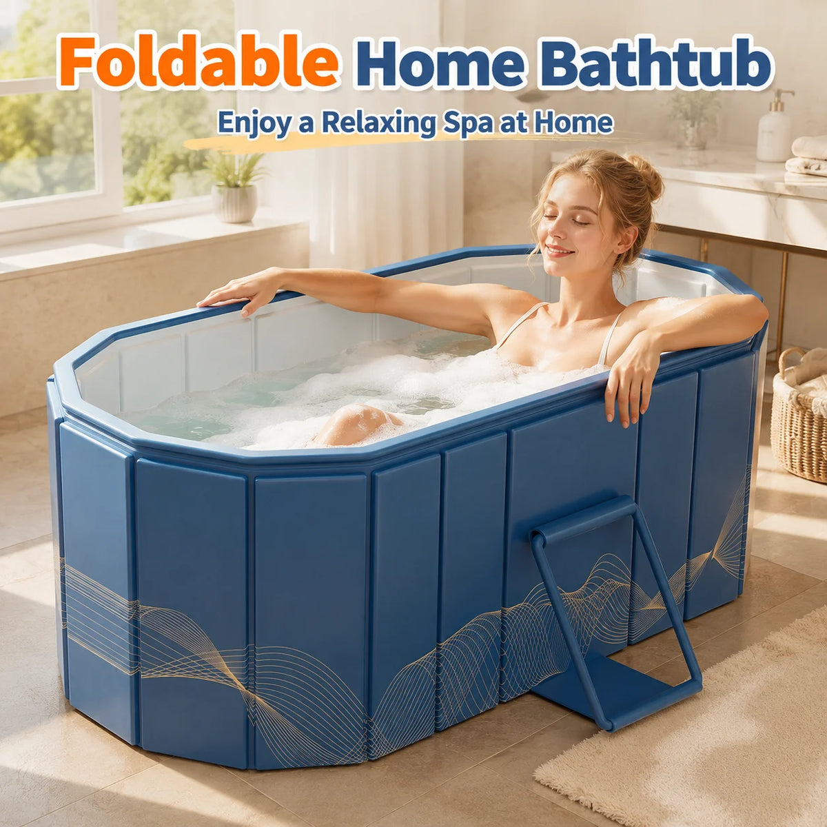 baignoire pliable moderne bleu rose motifs géométriques confortable salle bain patio