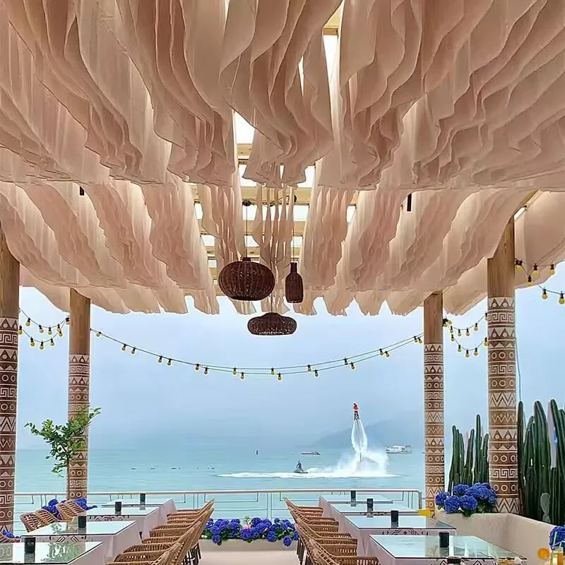 rideau decoratif vert blanc rose bleu rayures ondulees moderne decoration event