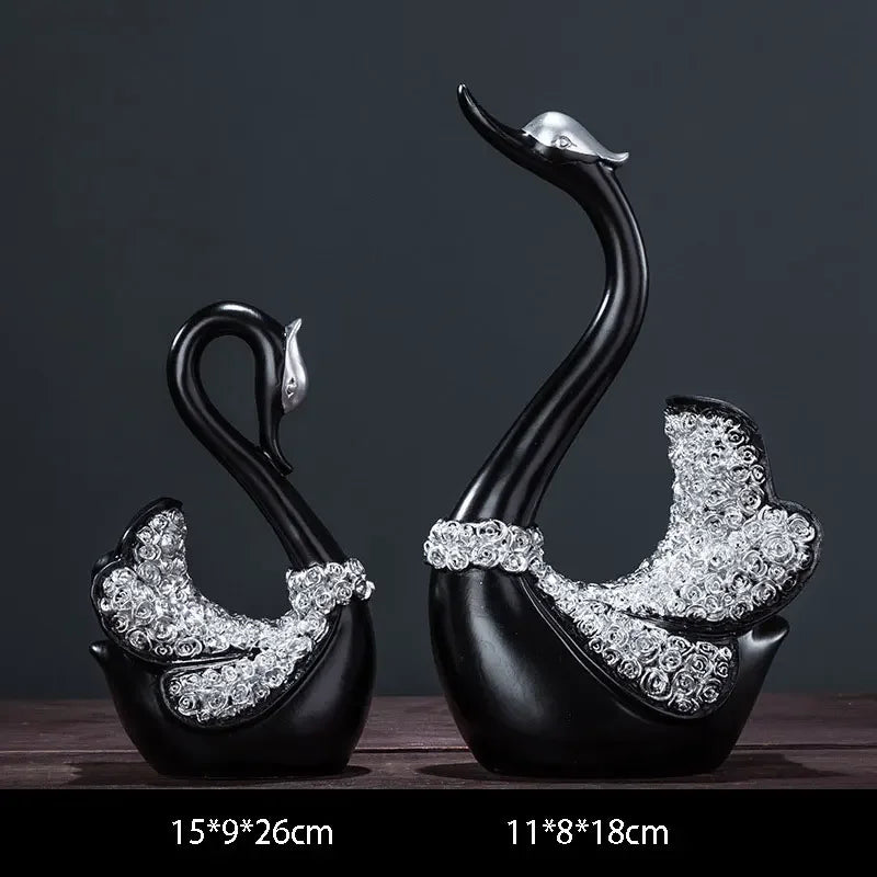 statues cygnes décoratives résine noir or argent modernes élégantes maison noël