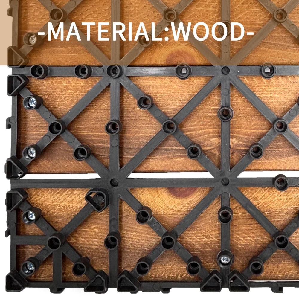 dalles sol extérieures modulaires bois rustique marron foncé texture naturelle connecteurs intégrés 30cm 30cm
