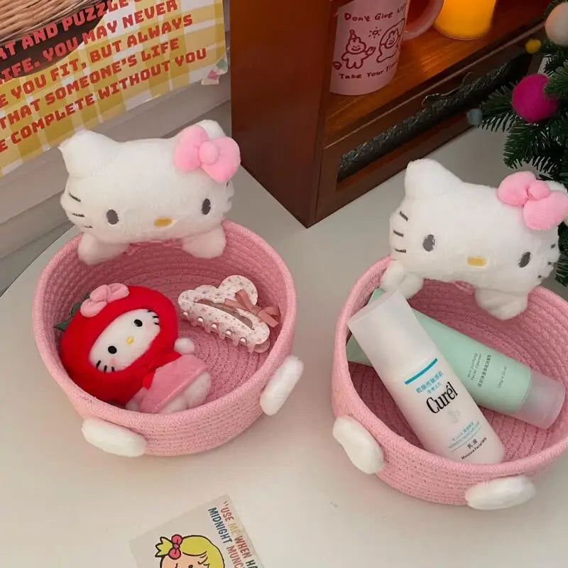 panier rangement corde tressée violet bleu clair beige rose peluches cosmétiques modernes