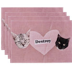 serviettes table illustratives moderne chats motifs géométriques beige noir gris orange rose