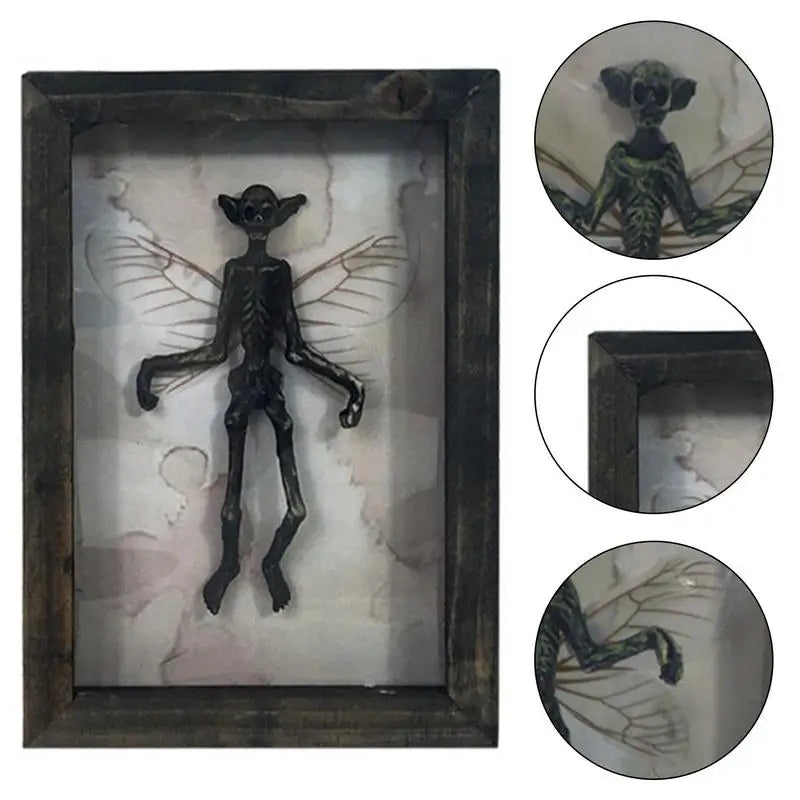 figurine taxidermie fantôme noir verte veines bois artisanale clips gothique moderne curiosité