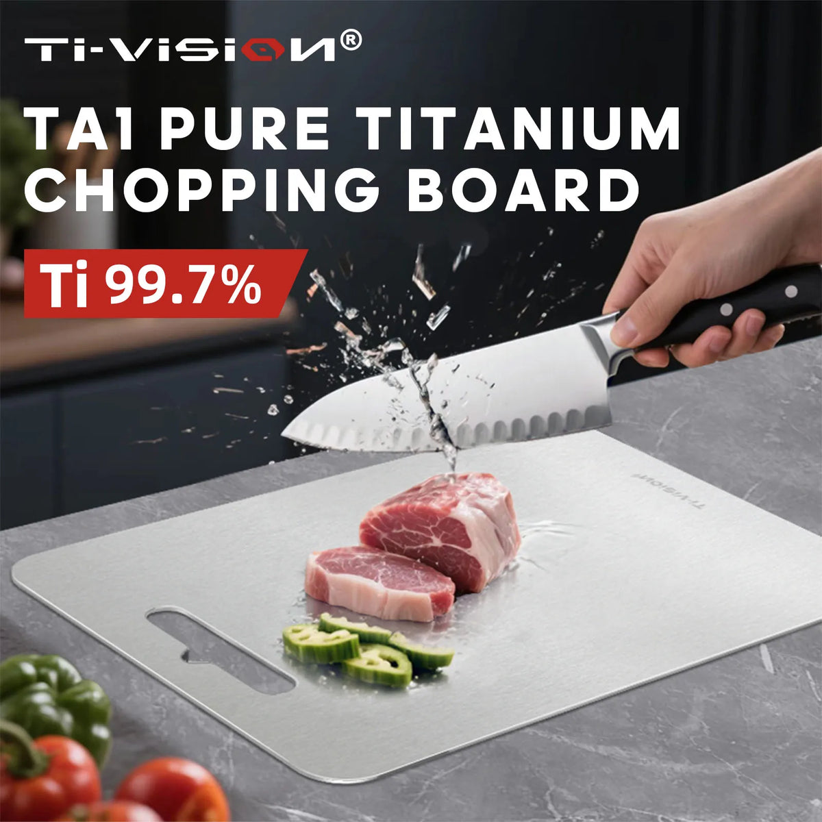 planches découper pure titanium lisse moderne antibactérien durable grande taille poignée intégrée