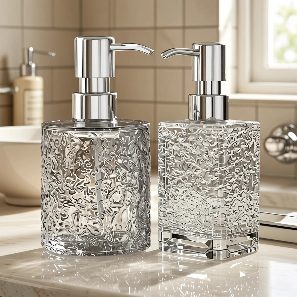 distributeur savon liquide transparent texture ondulée moderne salle bain cuisine rechargeable pump bouchon