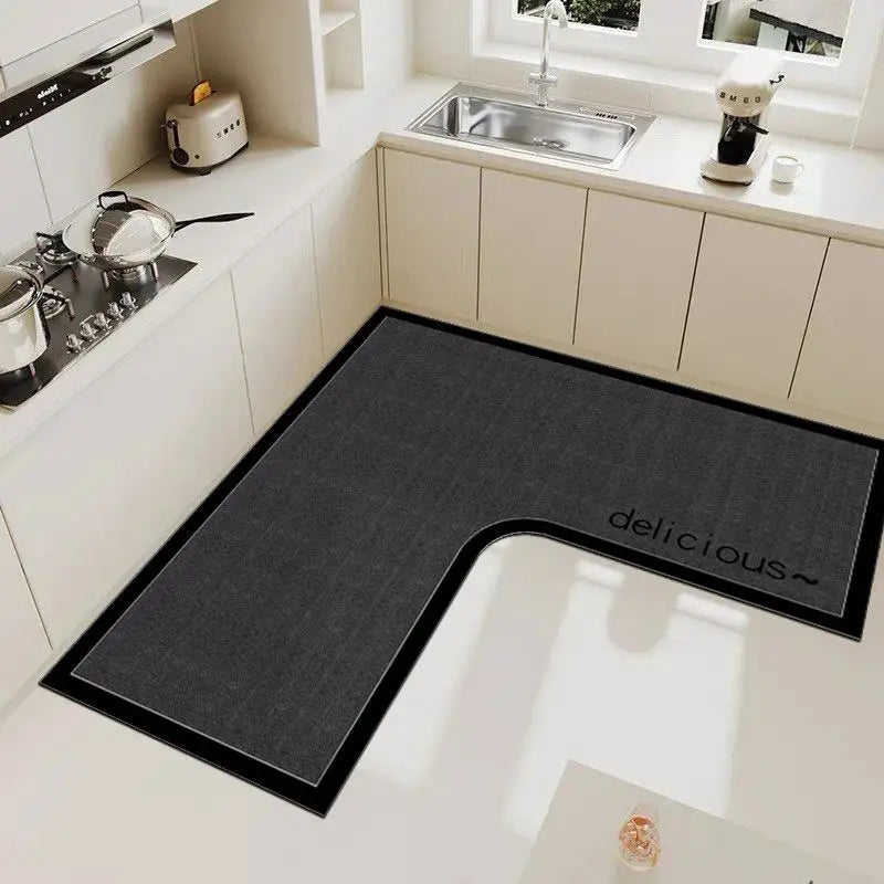 tapis cuisine gris beige rayures bordure moderne antidérapant imperméable polypropylène PVC