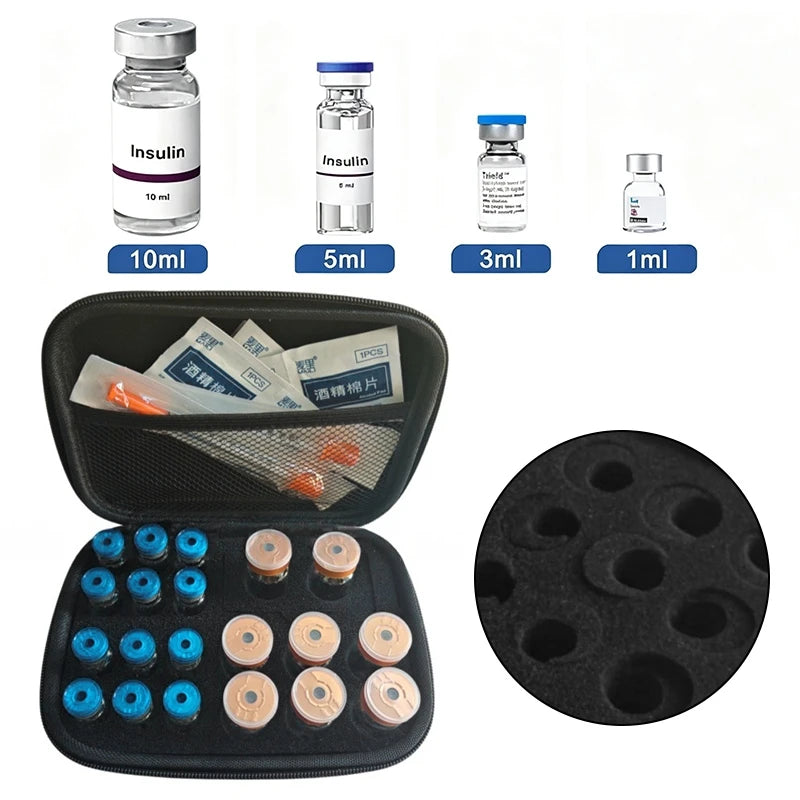 boîte rangement insuline huiles essentielles pochettes alcool seringues coton tige portable pratique noire