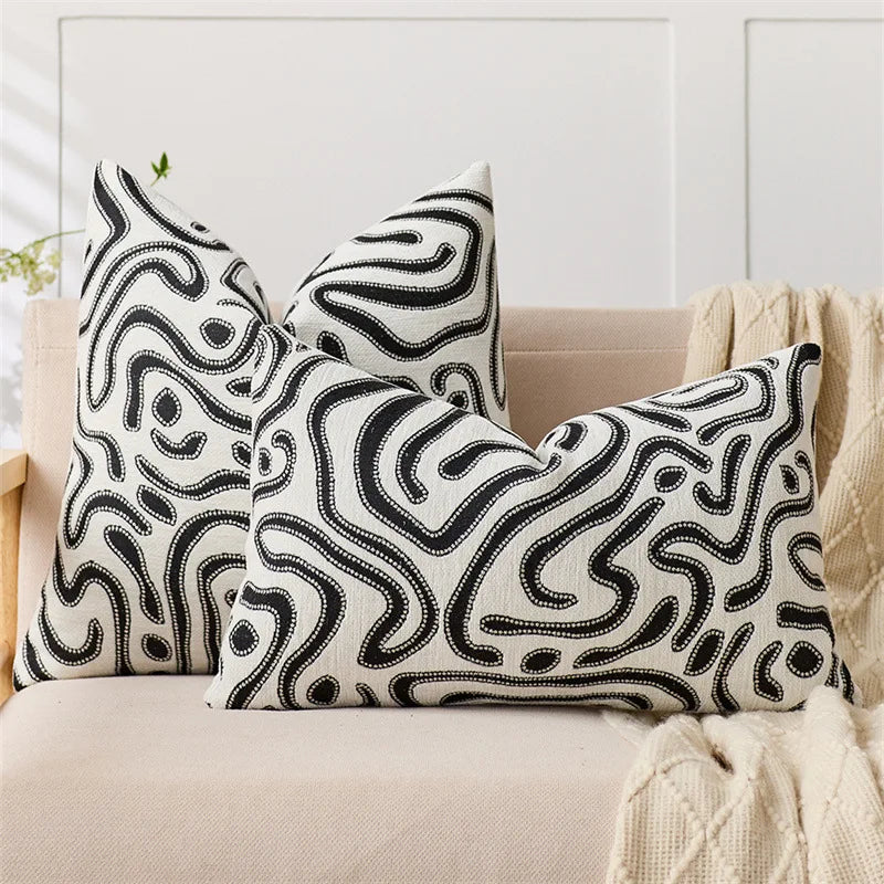 lot deux housses coussin chenille motif abstrait moderne canapé salon décoratif