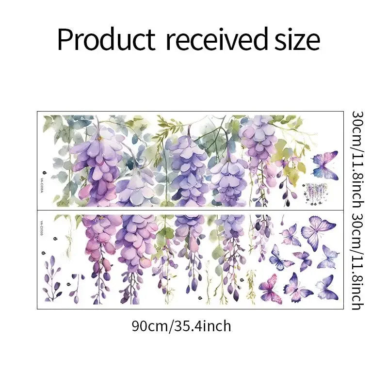 sticker mural floral fleurs violettes papillons décoration chambre meubles porte adhésif art floral