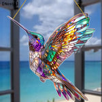 colibri bleu vert oiseau artisanal décoration suspendue chaîne métallique transparent stained glass mosaïque