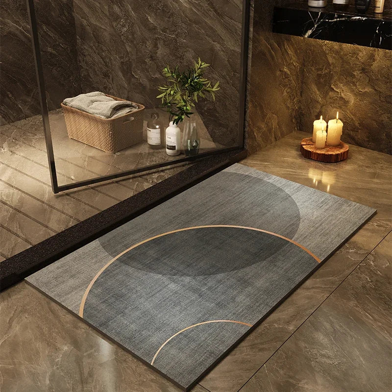 tapis bain moderne antidérapant absorbant gris beige noir motif géométrique intérieur maison