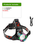 lampe frontale rechargeable led noire ipx6 zoom modes lumière pêche travail randonnée