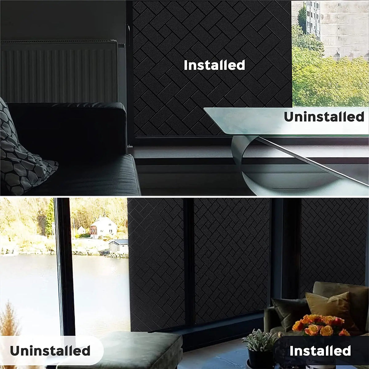 film fenêtre noir opalescent adhésif tissé damier moderne intimité thermique uv protection 30x100 cm