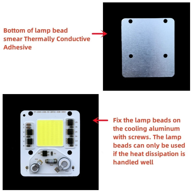 projecteur led module 50w blanc 6500k matériau électronique vis fixation 58x50mm