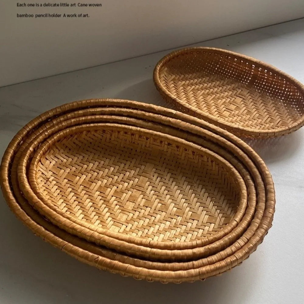 paniers ovales rotin tissage fin traditionnels multifonctionnels naturels respectueux environnement.storage.rangement