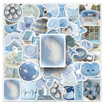 stickers decoratifs bleu clair fleurs coeurs animaux geometriques aesthetic ribbon plate tasse coeur peluche