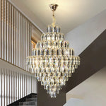 lampe suspendue cristal transparent dorée classique salon chambre decoration lumière led