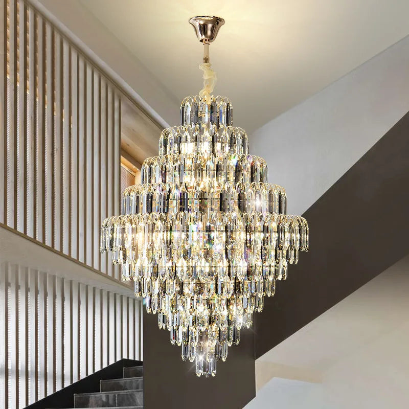 lampe suspendue cristal transparent dorée classique salon chambre decoration lumière led