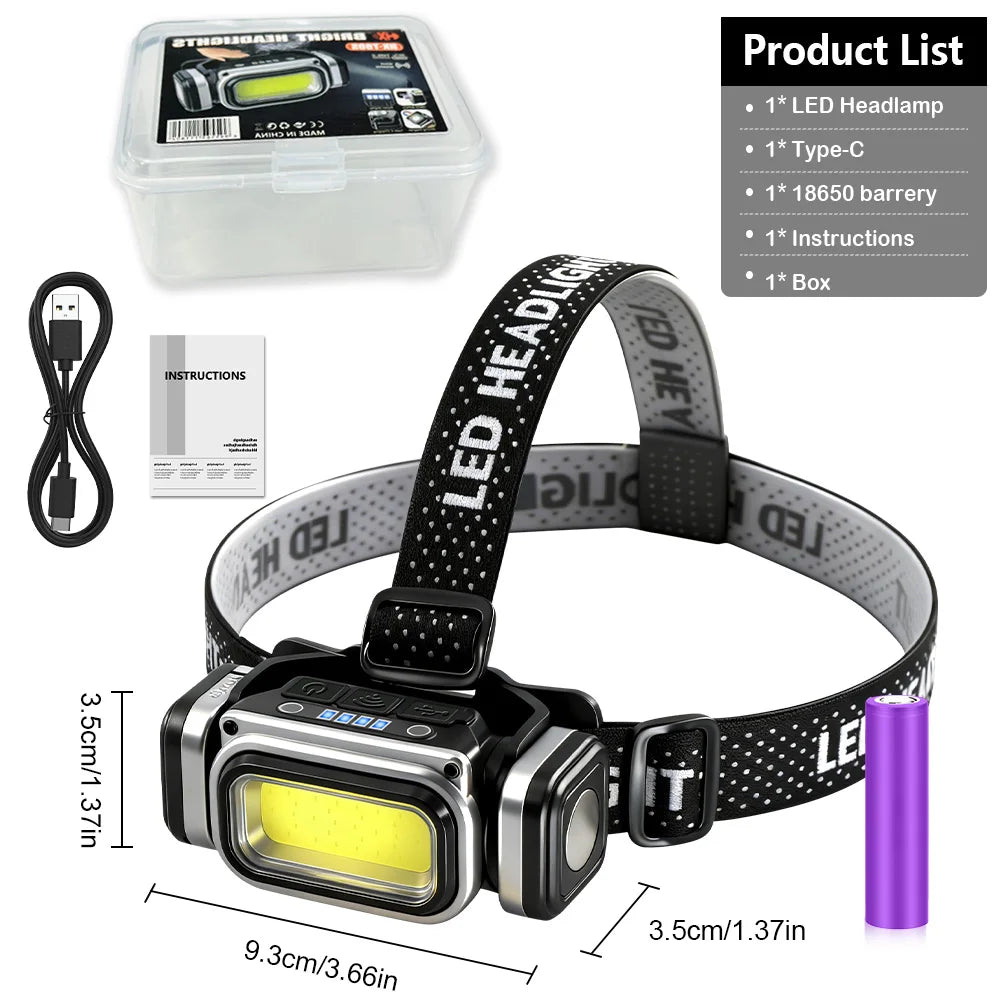 lampe frontale rechargeable led noir blanc rouge capteur mouvement camping randonnée