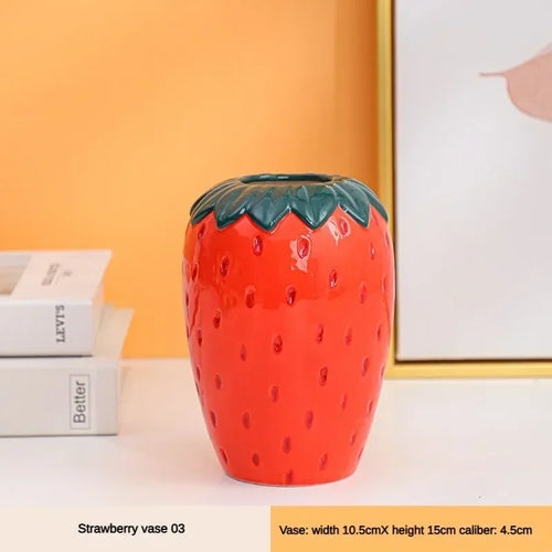 vase céramique rouge vert fraises traditionnel moderne intérieur décoration fleurs poteríaOpaque