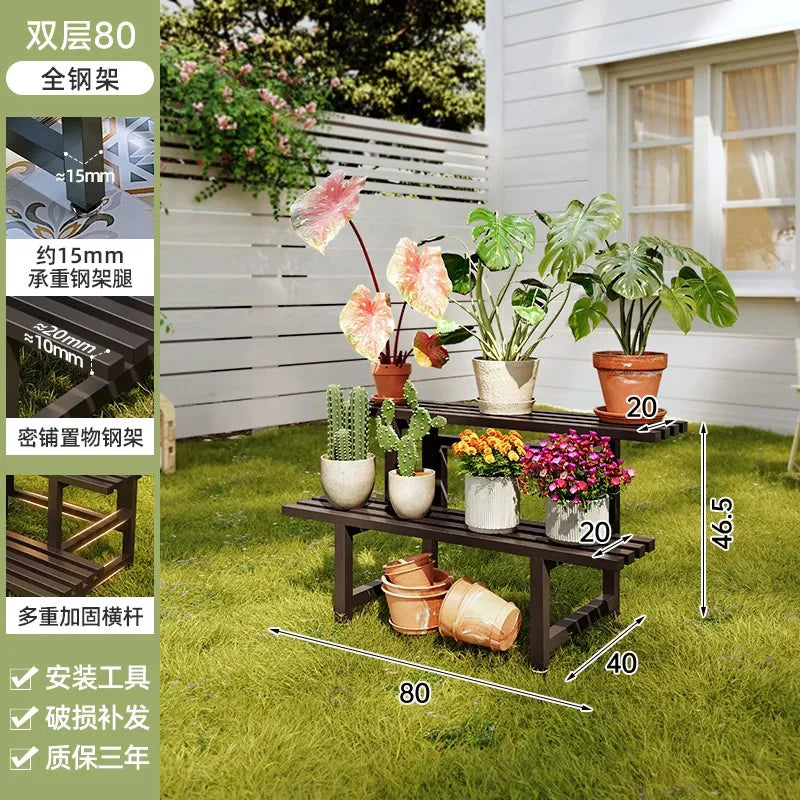 support plantes moderne banc jardin marron foncé structure bois barres horizontales 80 100 120