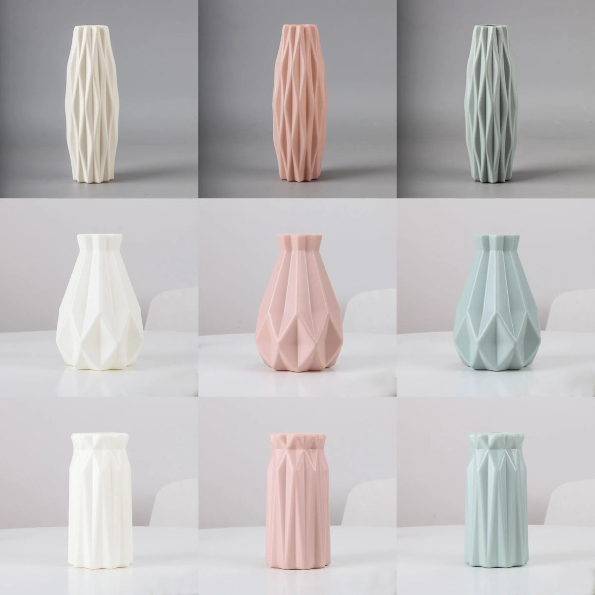 vase moderne blanc rose vert pastel géométrique facettes minimaliste salon décoration maison