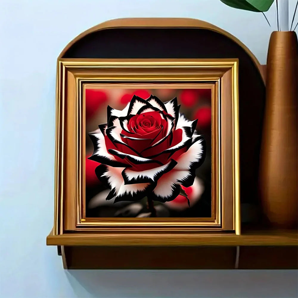 Toile diamant fleur rouge blanche toile pré imprimée diamants relief outils applicateurs art numérique