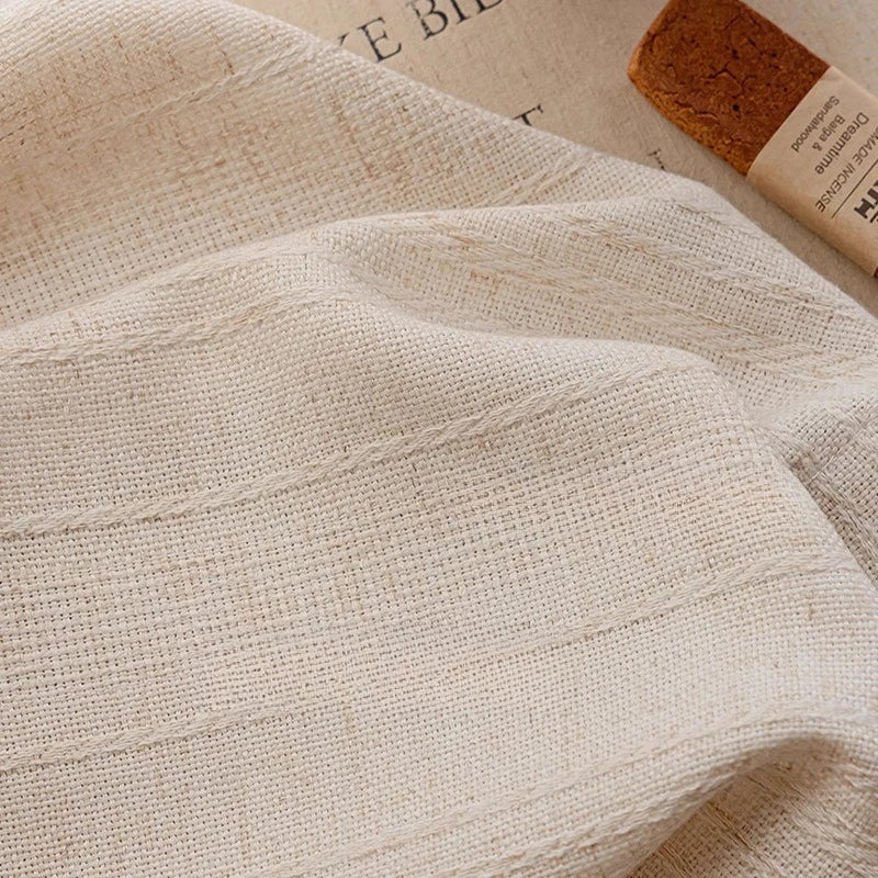 rideaux polyester texture lin beige clair modernes opaques ruban fixation maison