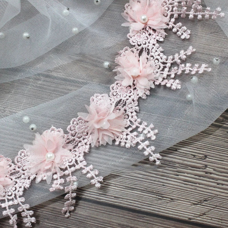 tissu dentelle polyester coton blanc noir rose clair violet fleurs romantique élégant DIY decoration