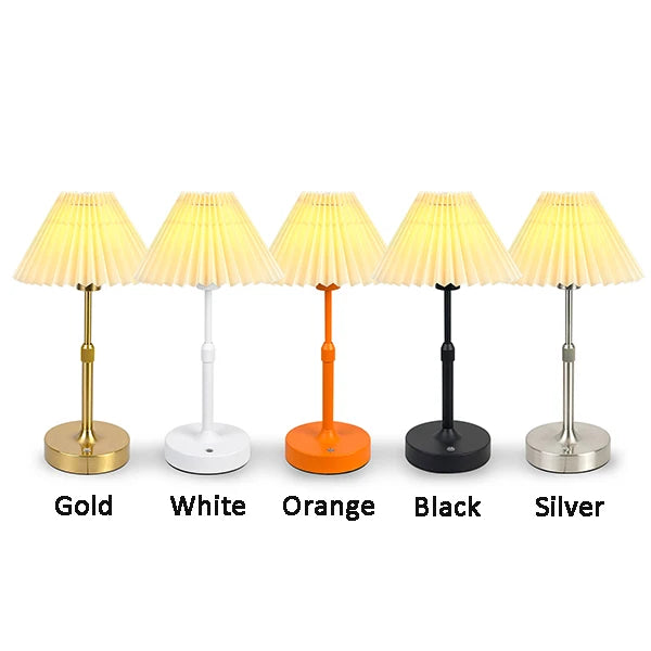lampe table vintage or plissée interrupteur tactile rechargeable led noir beige