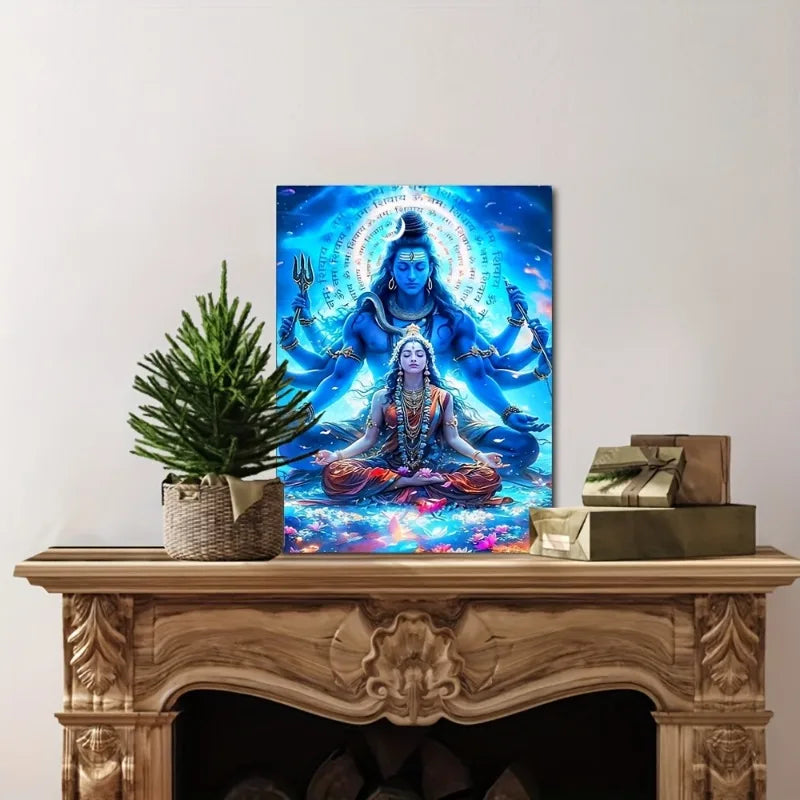 tableau mural illustration religieuse 3d bleu doré rouge métal résistant chambre
