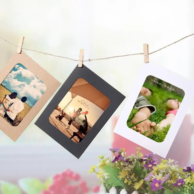 guirlande photo cartes pinces linge noir marron blanc rustique décoration chambre corde jute