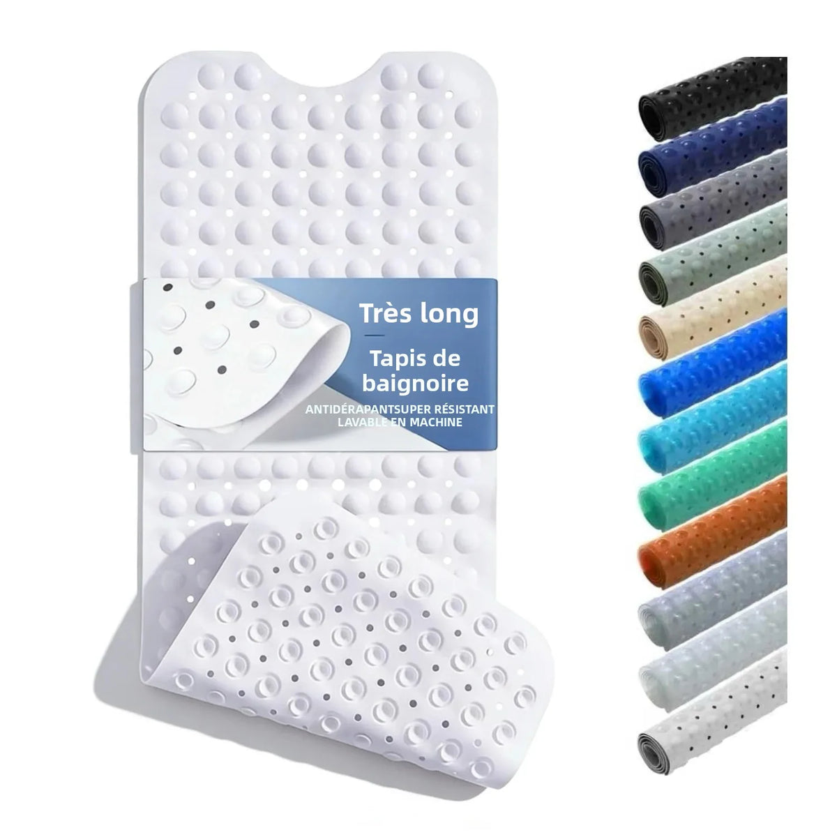 tapis bain antidérapant gris texture bulles massage ventouses salle bain grande taille