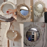 miroir boho blanc macramé franges artisanal crochet peigne protection chambre salon