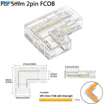 connecteur angle droit bande led cob transparent 5mm 8mm 10mm 2pin 3pin 4pin