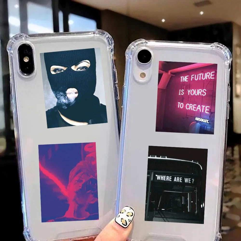 coques téléphone transparentes adhésives modernes minimalistes pop art multicolore violet bleu rose