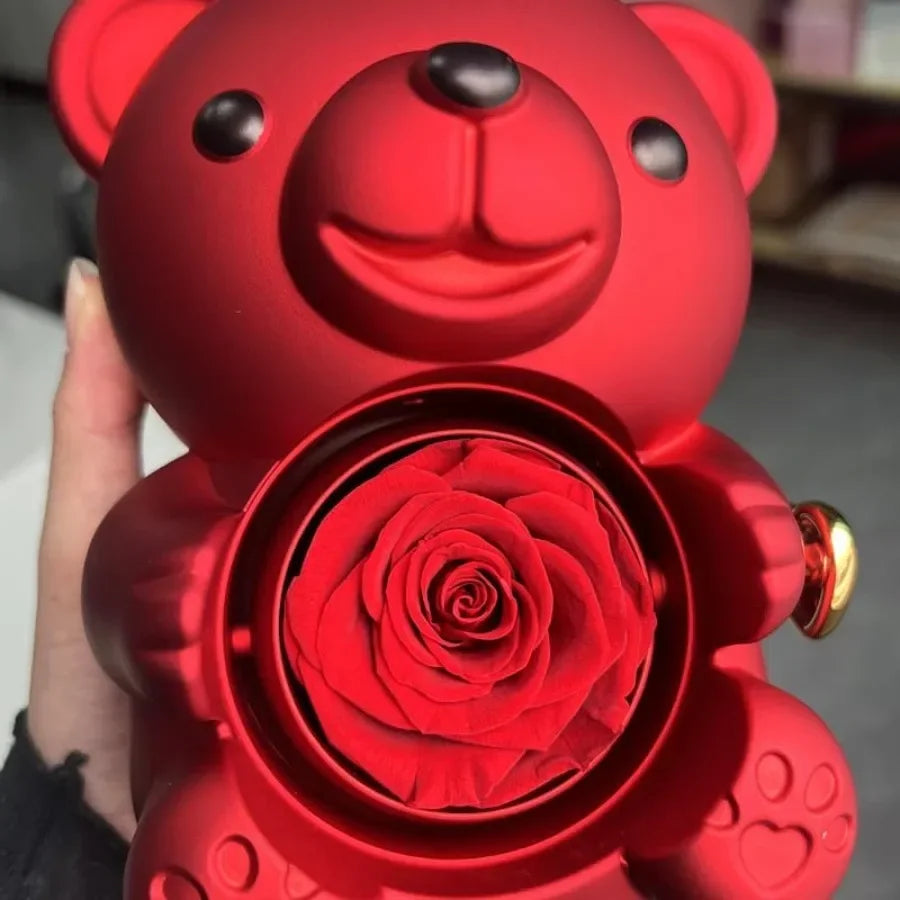 boîte bijoux rouge ours jouet brillant lisse dorés rose verre cœur anniversaire noël saint