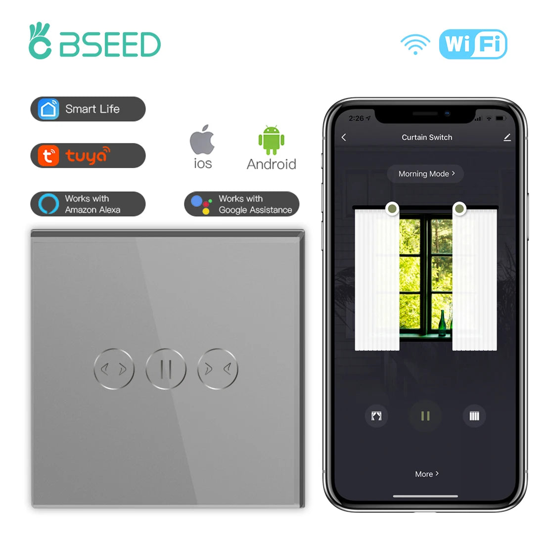 interrupteur wifi rideaux connecté app smart life tuya alexa google moderne minimaliste bluetooth