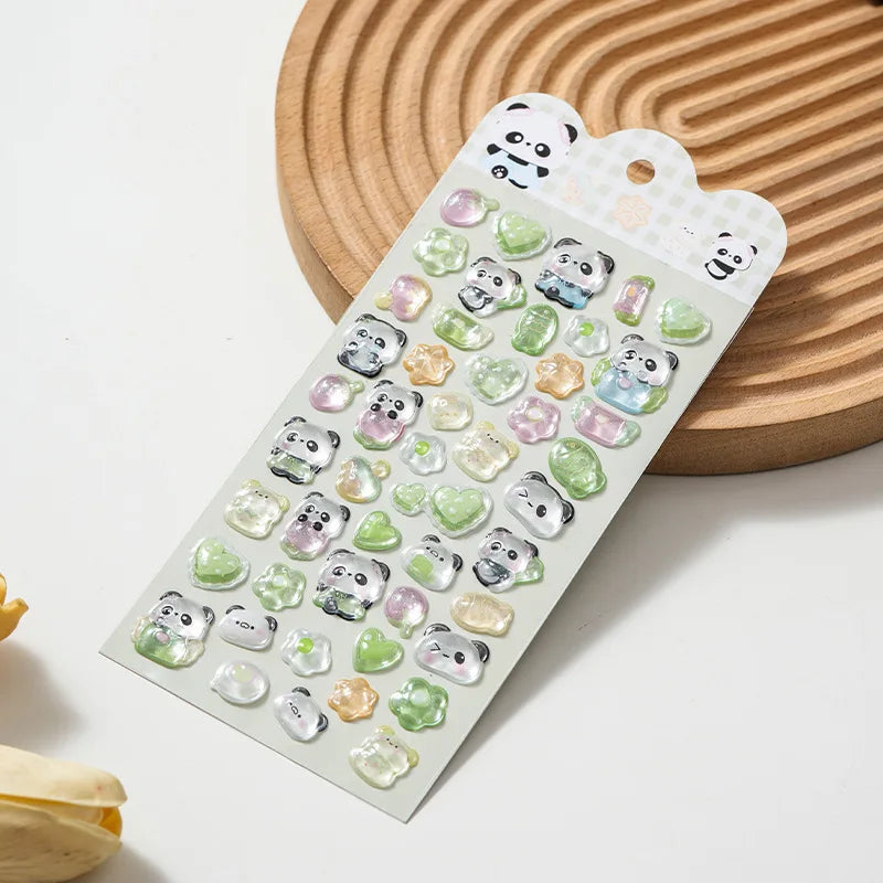 sticker adhésif kawaii animaux coeurs étoiles pastel multicolore transparent reflets
