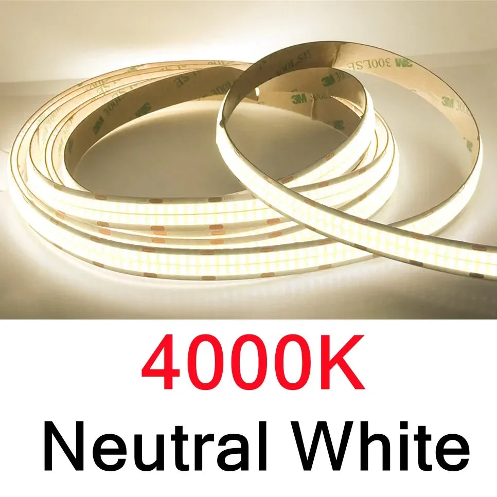 ruban led cob double rangée 24v flexible haute luminosité blanc chaud naturel froid