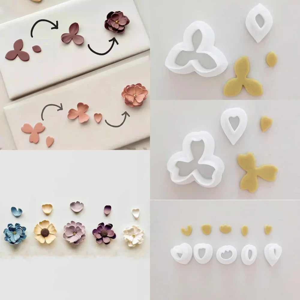 moules gâteau fleurs coeurs blanc rose violet jaune modernes formes différentes opaques pâte modeler