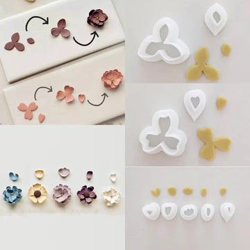 moules gâteau fleurs coeurs blanc rose violet jaune modernes formes différentes opaques pâte modeler