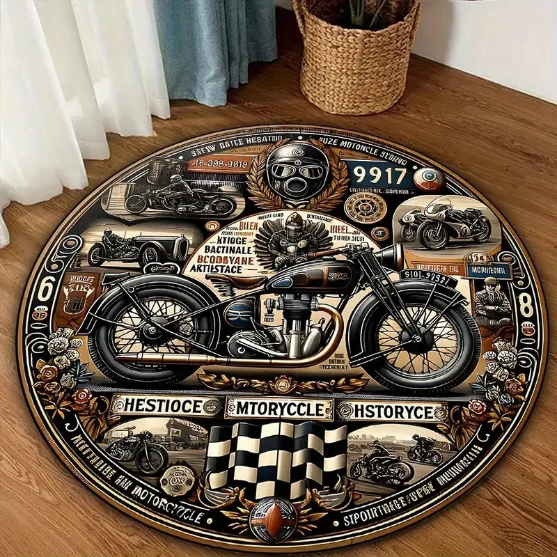 tapis rond vintage illustration moto texte indian motorcycle pirate captainmorgan salon chambre