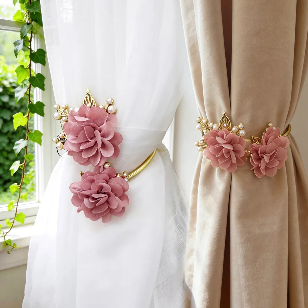 rideaux polonais moderne anneaux métal doré fleurs élégants accessoires fenêtres
