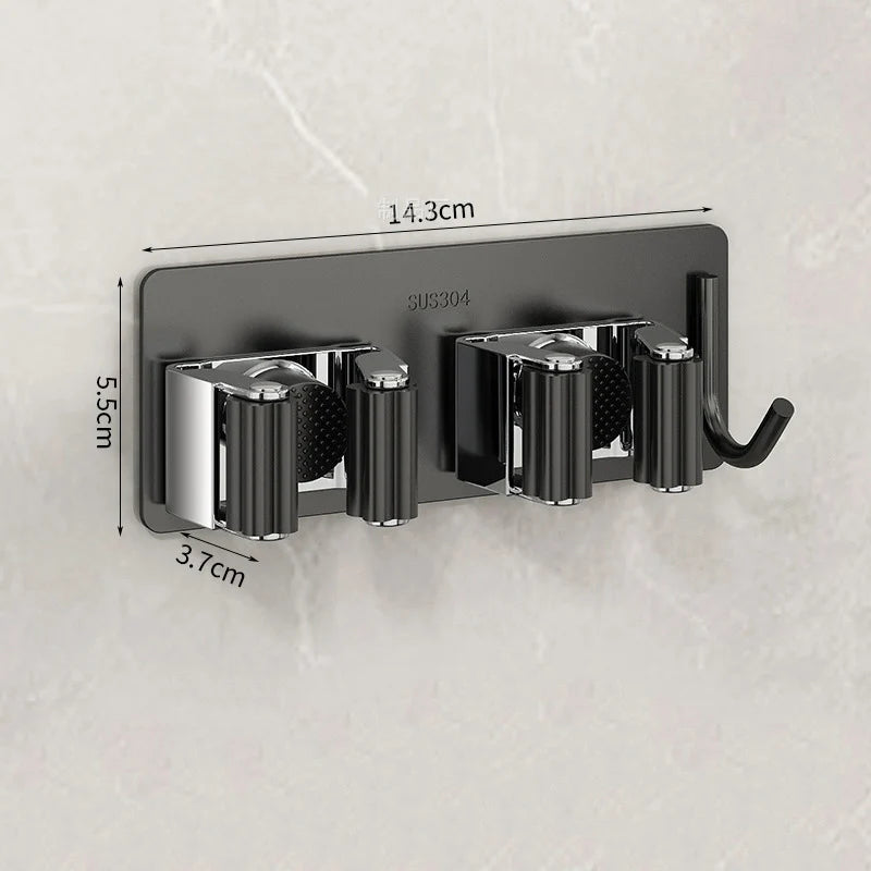 porte balais porte couverts adhésif mur noir gris moderne rangement cuisine salle bain